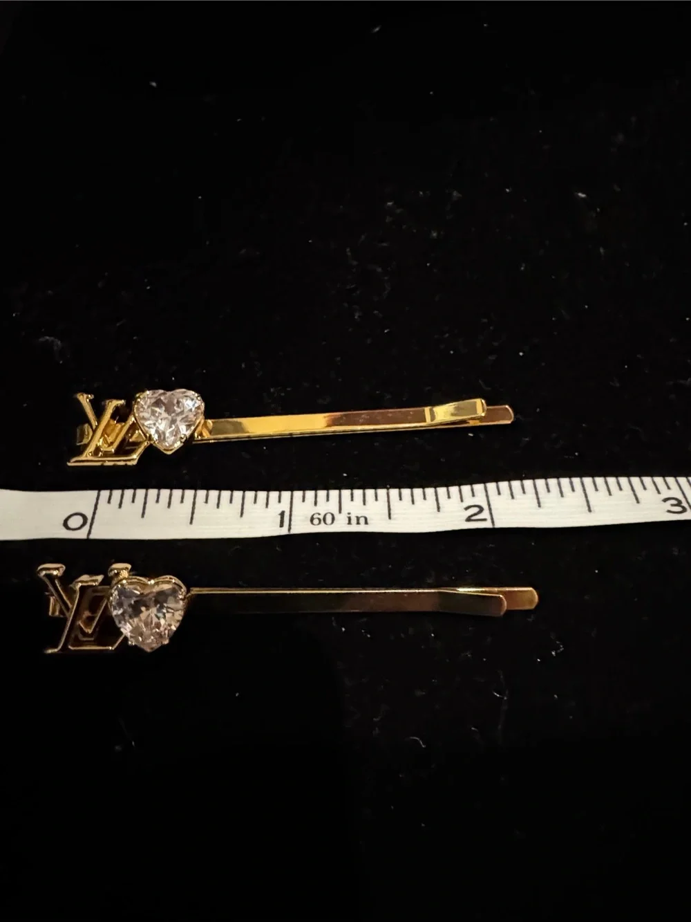 LV Fashion Gold & Bling Heart Hair Pin